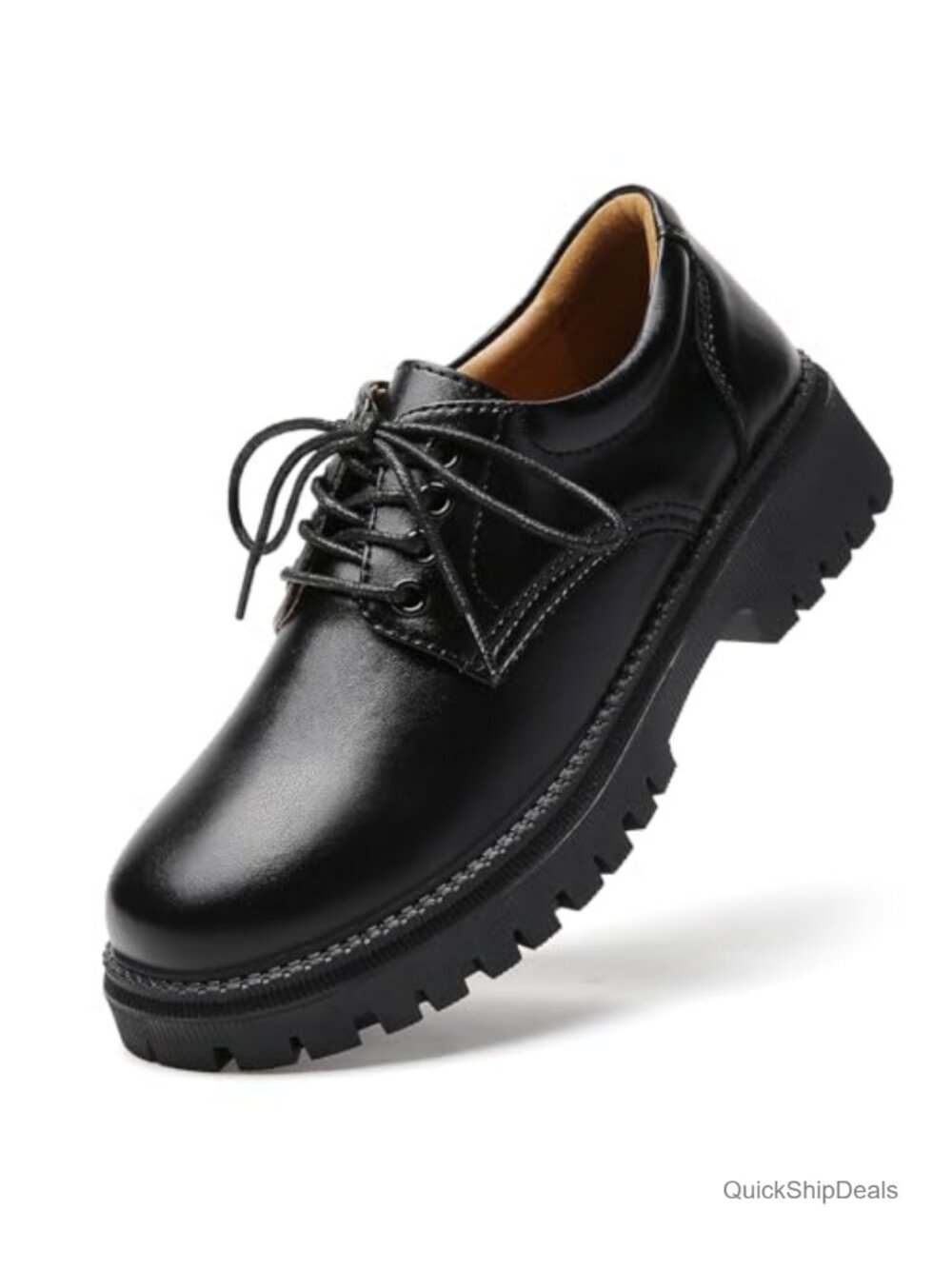 Women's Black Oxford Shoes Non-Slip Work Dress Lace-Up Platform Leather